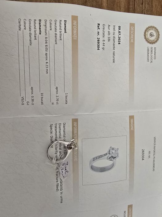 Vand sau schimb cu auto Inel aur alb 18k cu Diamant de 2,7ct.nou