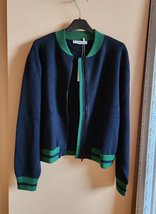 Бомбър жилетка Мразмер MANGO плетиво суитшърт яке тъмносин зелен цип