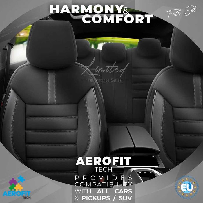 Комплект Тапицерия OTOM– Черно със Сив шев, за Предни и Задни Седалки