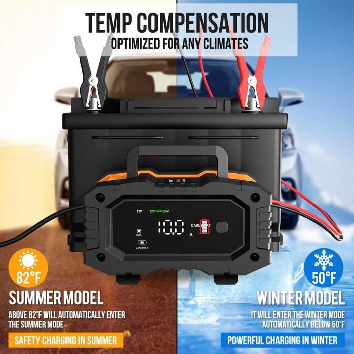 NEXPEAK NC202 10-Amp зарядно устройство за батерии 12V 24V LiFePO4 оловно-киселинни 8-степенно