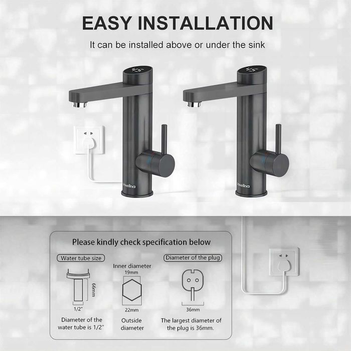 Проточен смесител с нагревател за кухня и баня BM71-Gray