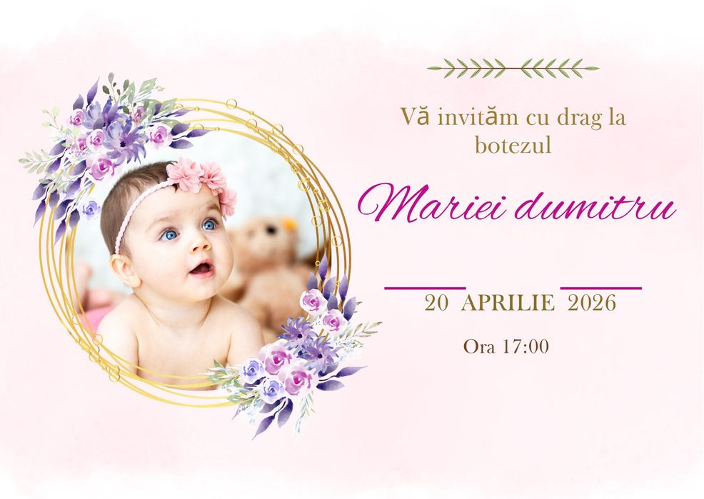 Invitații digitale personalizate botez, nuntă, aniversări – 30 lei