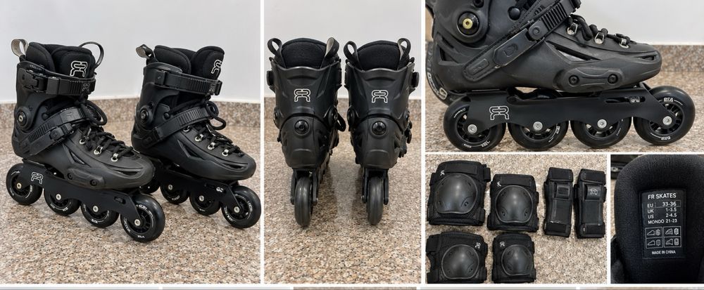 Role copii FR AXS Black 33–36, aproape noi + protecții