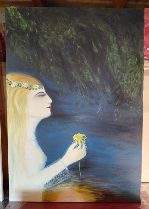 Tablou poliptic (set 4 piese) „Nimfă la apus” – Pictură în ulei, 140x200 cm, semnat