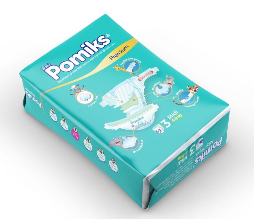 Scutece bebelusi POMIKS 3 Midi (4-9kg) 68 buc. Pampers