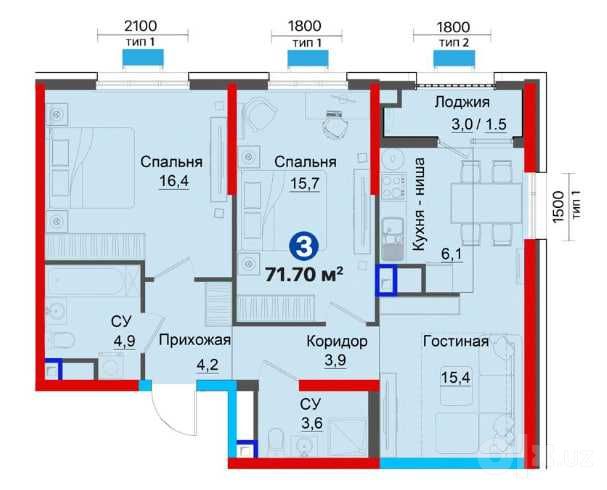 3 комнаты • 72 М² В NRG YANGI BAXT — Ипотека, Ключи сразу