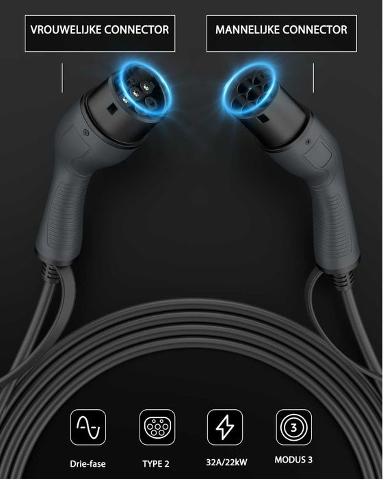 Заряден кабел Bokman тип 2, 22kW / 32A / 3 фази / 5M