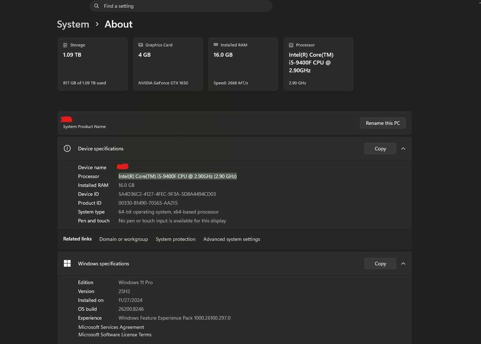 PC Gaming GTX 1650, i5 - 9400F, 16GB RAM, 1,25 Tb