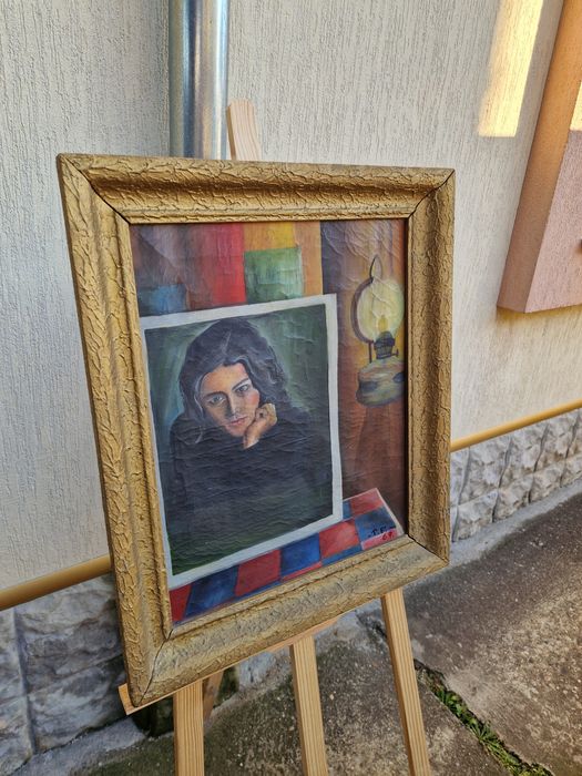 Стара страхотна антикварна картина масло върху платно