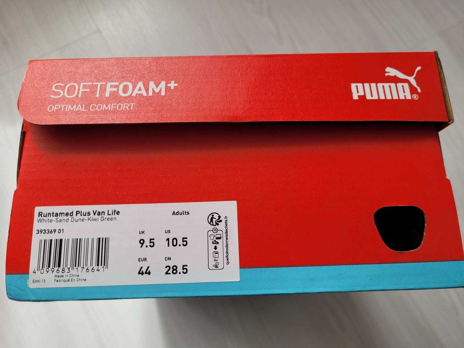 Puma, Pantofi sport low-cut, Alb cu Galben si Kaki, Nr. 44, Nou