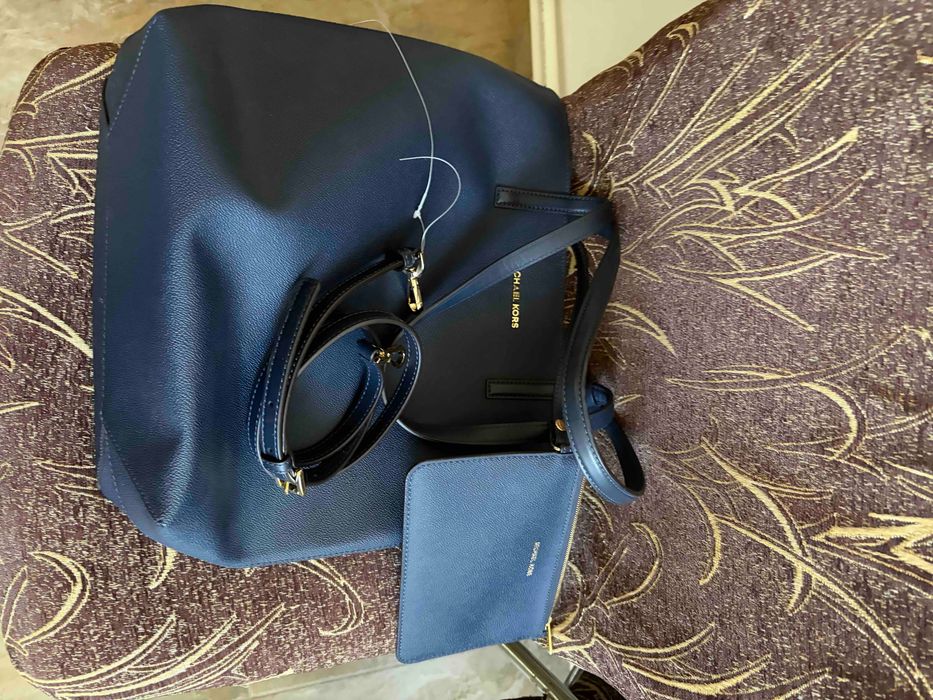 Geanta tote, Michael Kors, Piele naturala, Albastru inchis