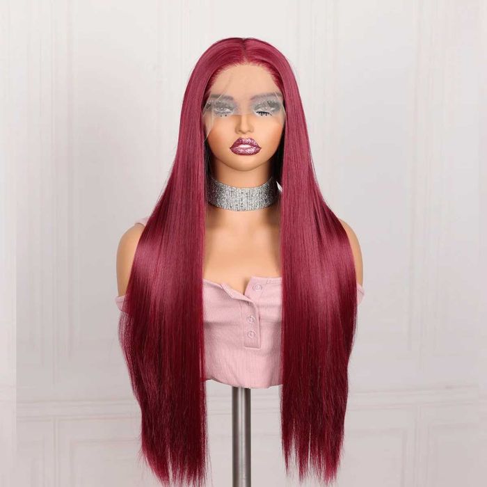 Бордо тъмно червена бургунди дантелена перука 13X4Х1