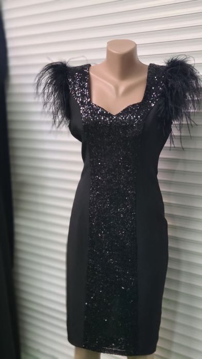 Rochie cu paiete si pene naturale