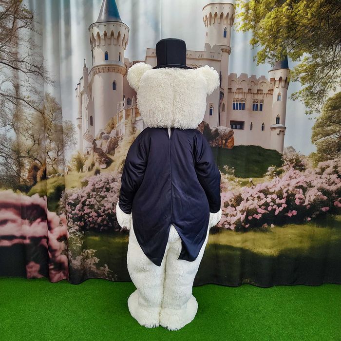 Costum mascota urs alb Teddy Bear luxury fur elegant pentru evenimente
