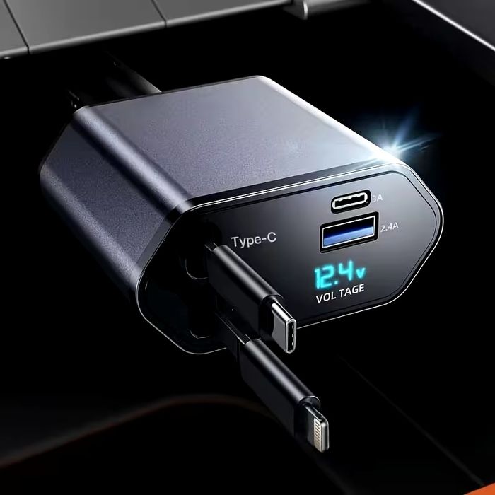 4-в-1 прибиращо се зарядно за кола