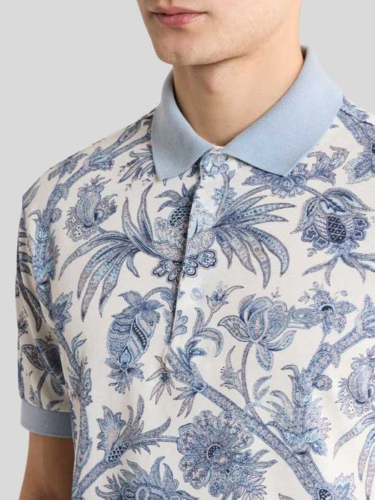 Tricou de lux 54 XXL polo ETRO Milano bumbac 100% motive Paisley alb albastru