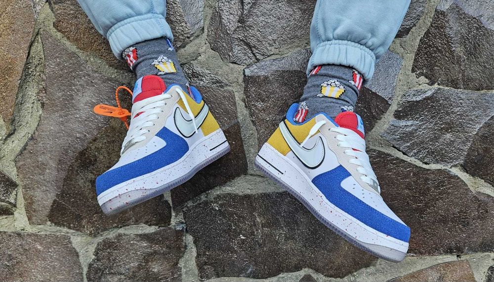 Nike Air Force 1 Los Angeles Alb-Galben-Albastru