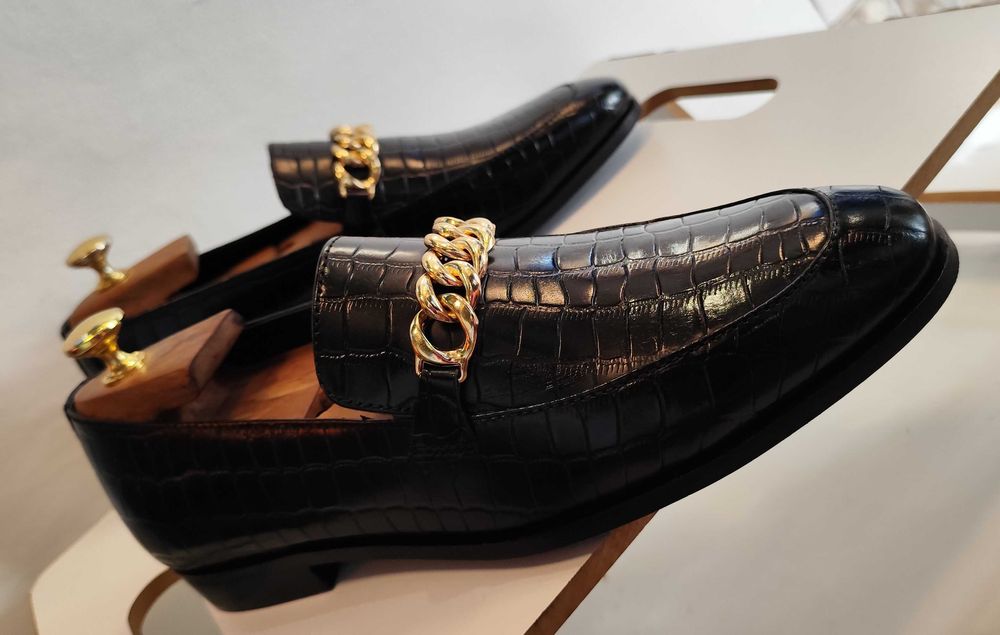 Pantofi loafer bit 41 oremium ZIGN NOI piele naturala embosata bit model lant