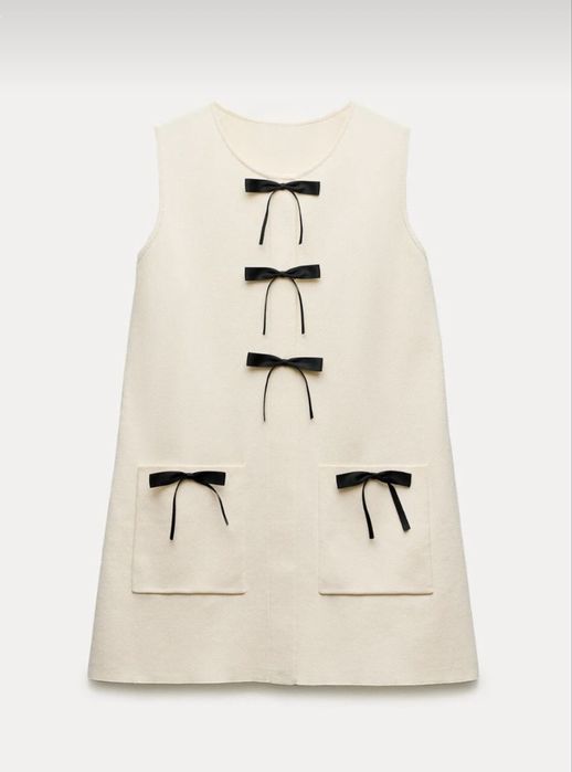 Rochie tricot subtire cu fundite, noua, model Zara, masura S/M
