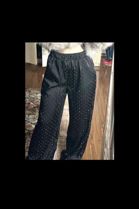 Pantaloni largi pantaloni wide leg cu pietricele stralucitoare