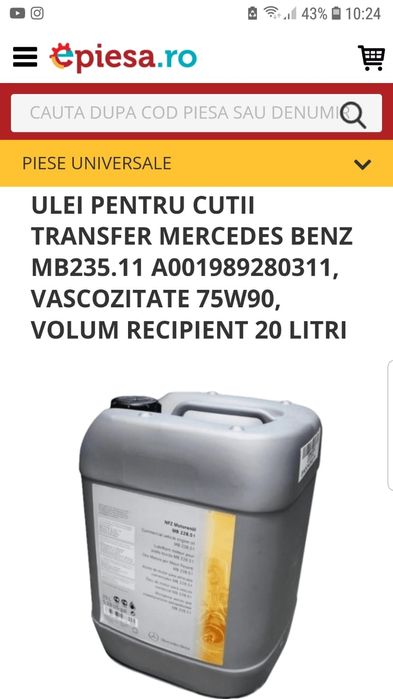 Ulei cutie de transfer Mercedes Benz MB 235.11, 75W90, 20L