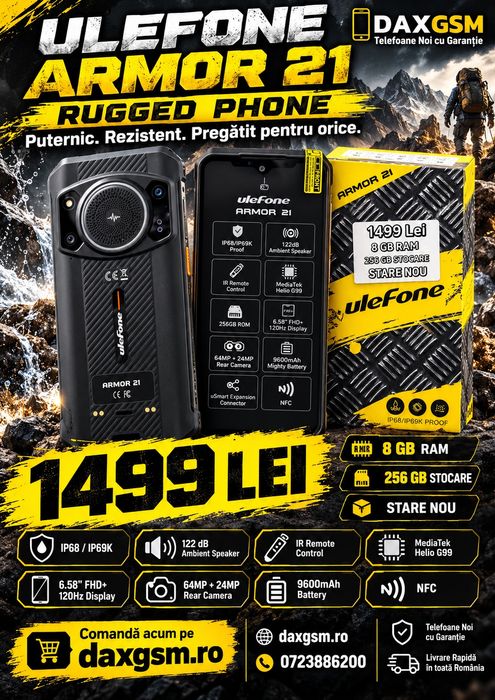 Ulefone Armor 21, 8/256 GB, Nou, 2 ani garanție