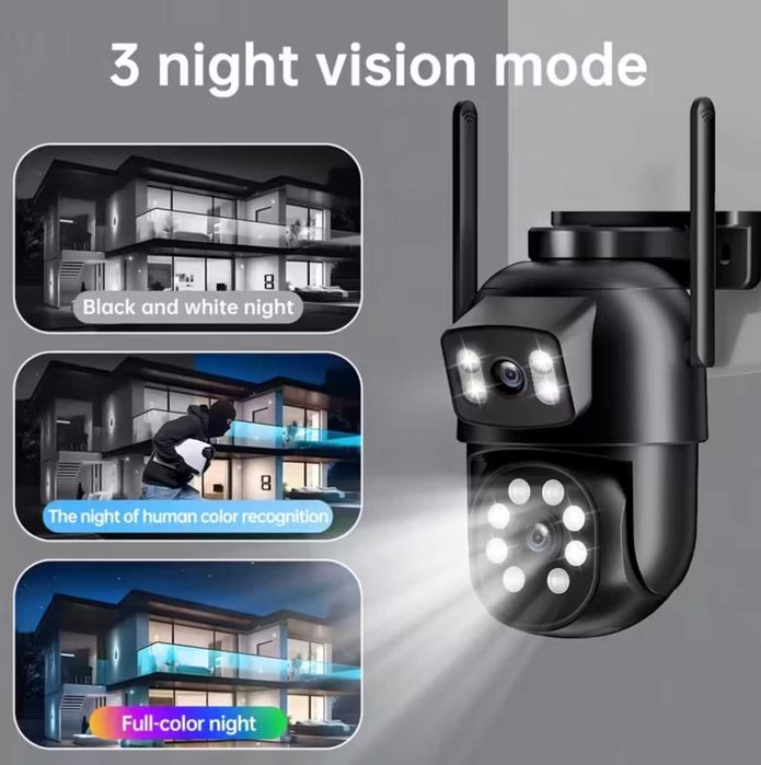 Cameră de supraveghere wireless cu două lentile pentru exterior