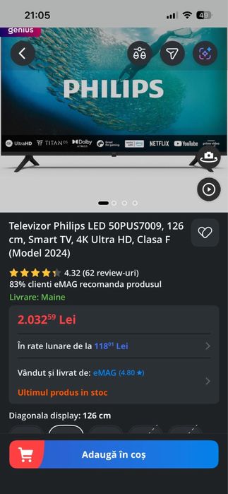 Vand TV Philips cu folia pe el