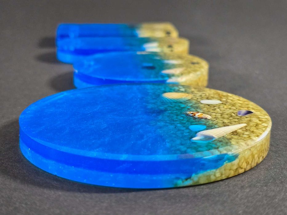 Морски комплект от епоксидна смола (поставка и медальони)