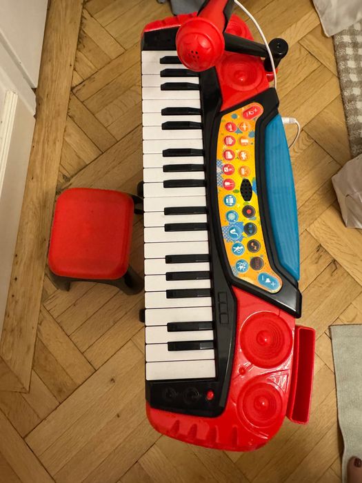 Orga electrica pentru copii, cu stativ, scaun si microfon, LeanToys