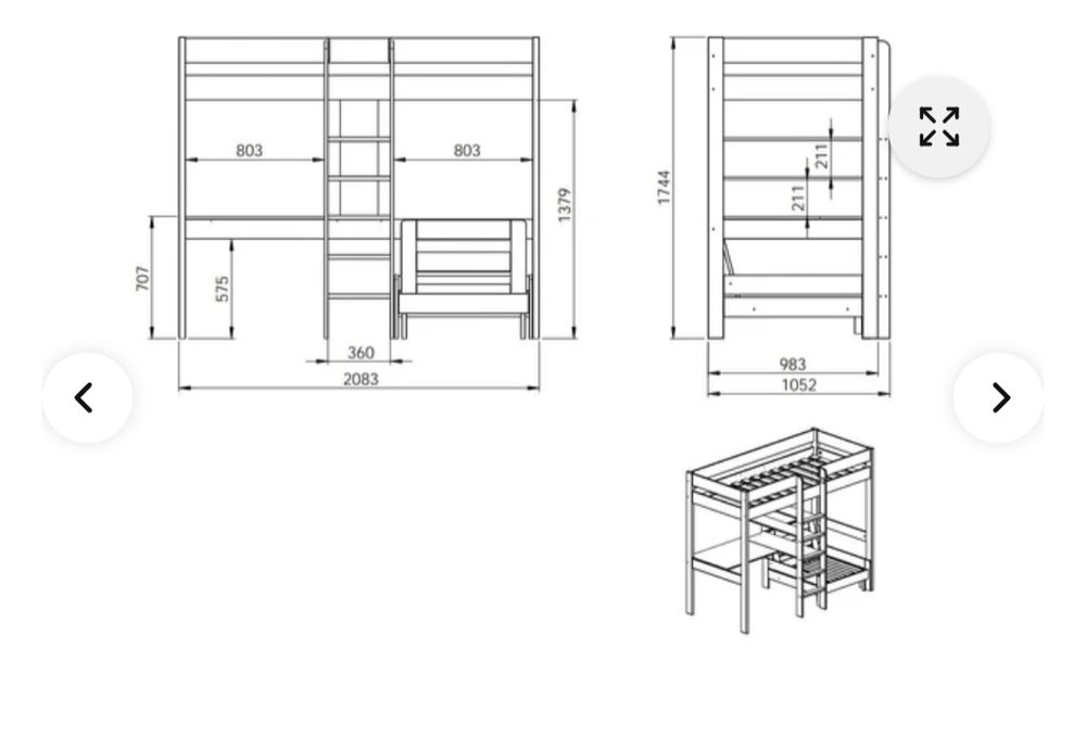 Pat etajat din lemn de pin si birou