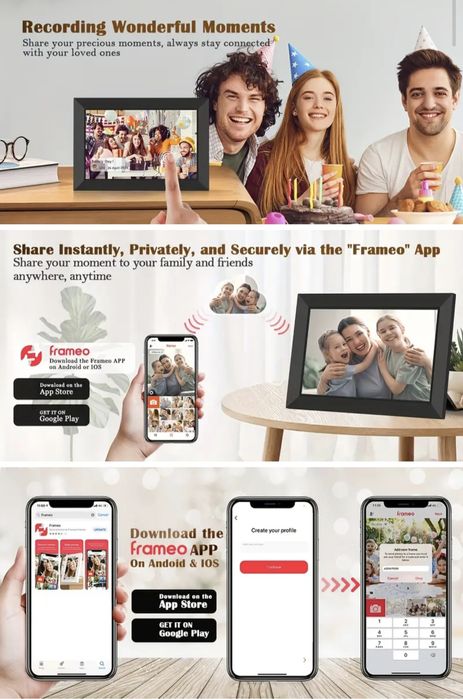 Smart Цифрова фоторамка WiFi 10,1-инчова 1280x800 IPSHD сензорен екран