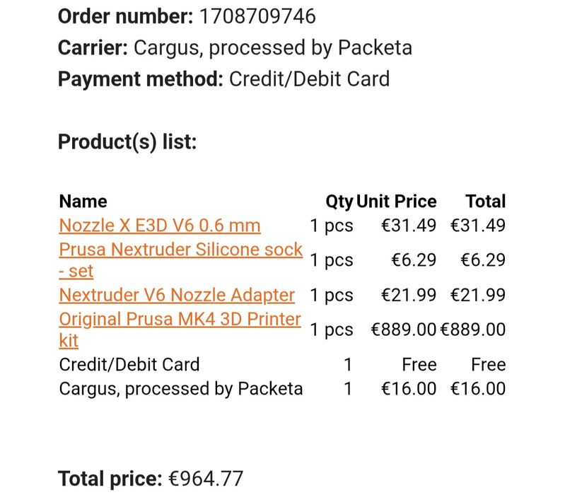 Imprimanta 3D Prusa MK4 Noua (7d print time) + duza 0.6mm E3D Nozzle X