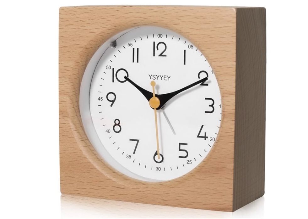 Ceas deșteptător de noptieră, ceas analogic din lemn silențios