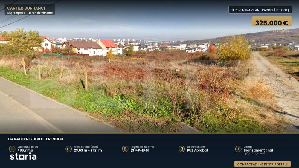 Teren intravilan, 497 mp, front 21m, zona Borhanci - Romul Ladea