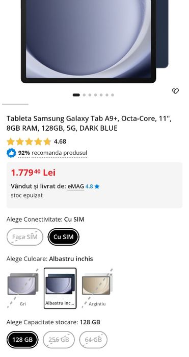 Samsung Galaxy Tab A9+ 5G - 8GB RAM / 128GB - Impecabilă + Husă