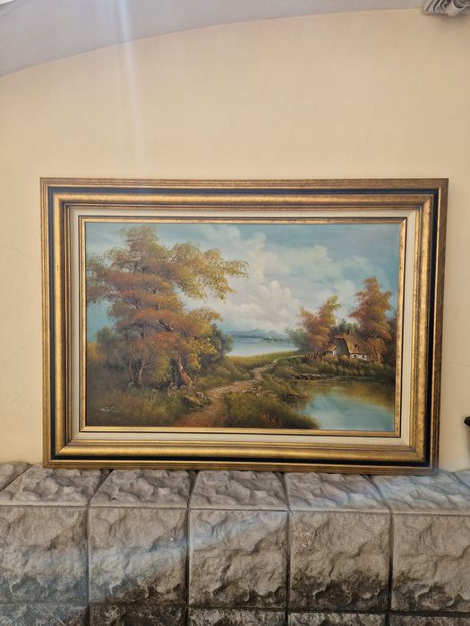 Прекрасна голяма антикварна холандска картина масло върху платно