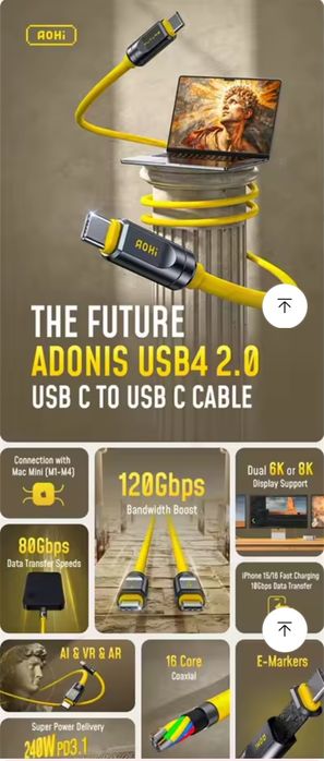 Cablu  C  C  Thunderbolt  5  USB 4.2  AOHi  Adonis  FUTURE  120GB/S  4