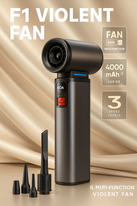 Турбо-фен воздуходувка, аккумуляторный, с чехлом и насадками