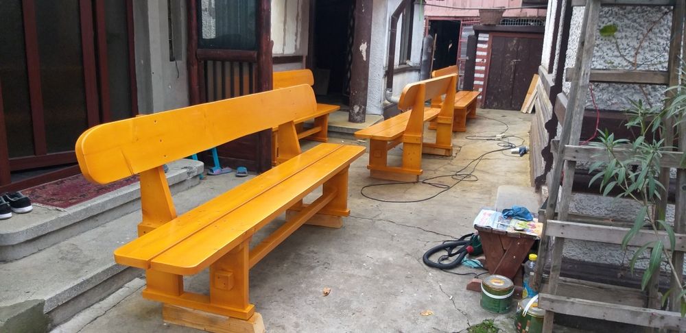 Set masa lemn masiv cu 2 canapele /2 scaune pt terasa/ foisor/ gradina