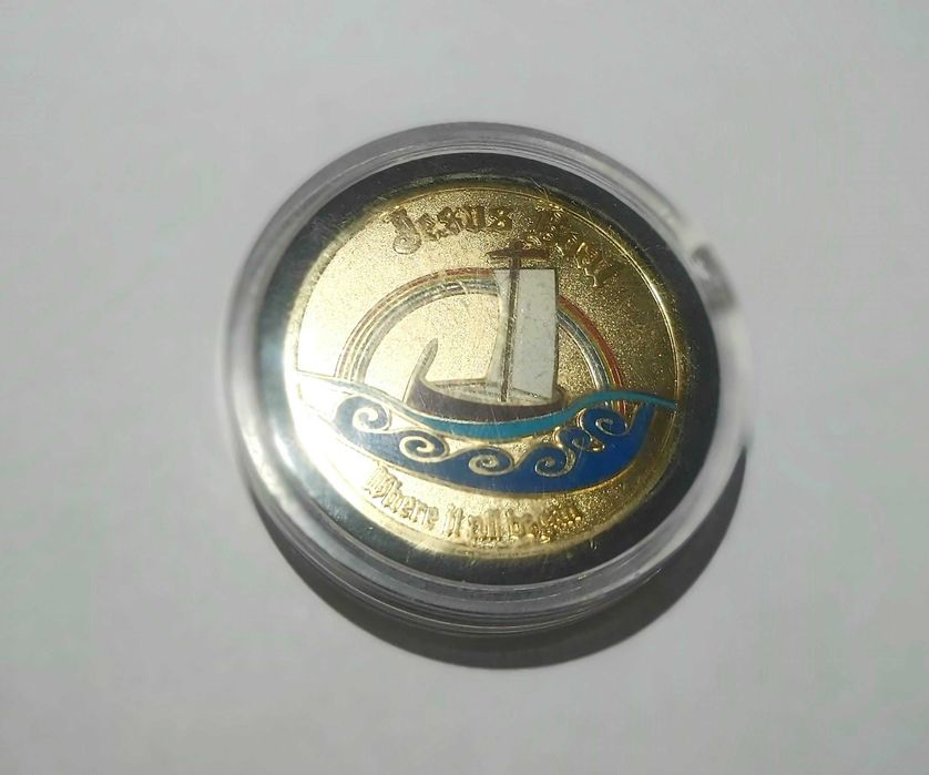 Moneda comemorativa ”Jesus Boat” placata cu aur