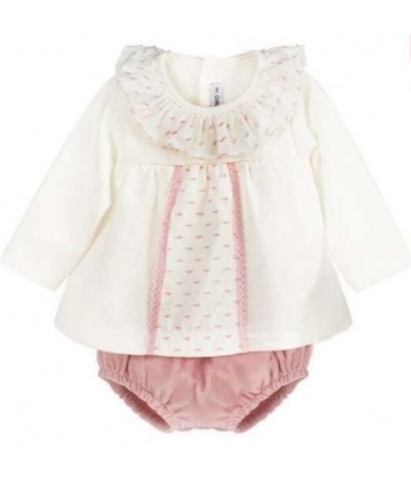 Set bluza, pantaloni scurti si sosete cu fundita pt 12/24 luni
