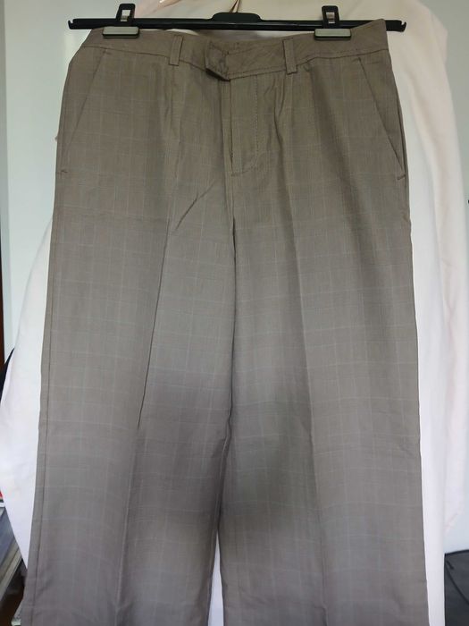pantaloni Stefanel, ecosez gri - bleu, largi, cu manseta, 40/S, noi