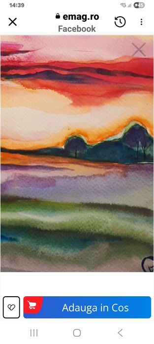Tablou mare Apus in Kenya in acuarela, pictat manual de Artemisia