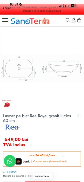 Lavoar Rea 60 -cm