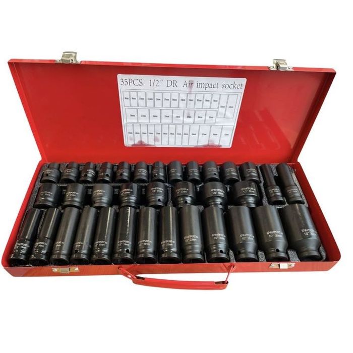 Ударни вложки, Комплект 35 части, Дълги 1/2, Чере