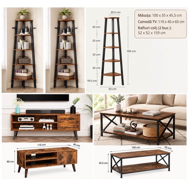 Set Mobilier Vasagle Stil Industrial - 4 piese