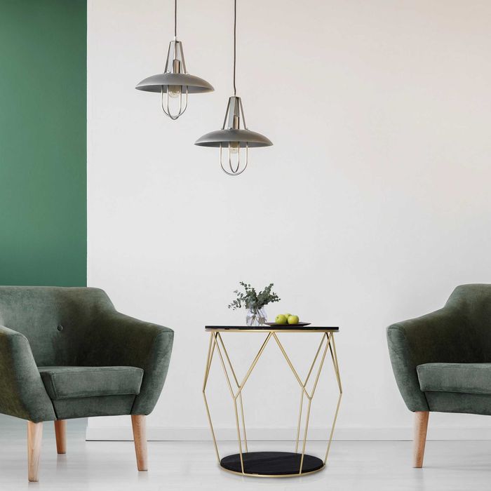 Masuta Rotunda Design Geometric din Metal si MDF Negru si Auriu , HOMCOM