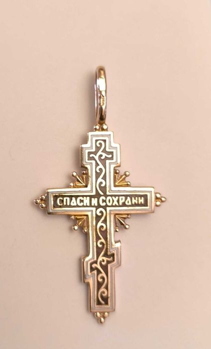 Золотая подвеска -крестик с эмалью