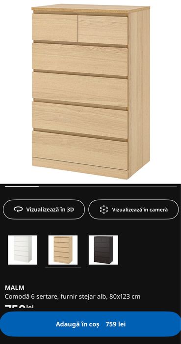 Comoda Ikea Malm cu 6 sertare stare impecabila